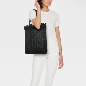 NWT A new day Black Woven Tote Bag with floral details